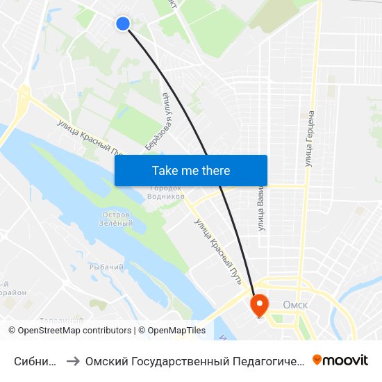 Сибниисхоз to Омский Государственный Педагогический Университет map