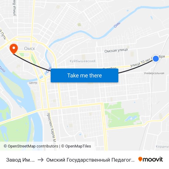 Завод Им. Попова to Омский Государственный Педагогический Университет map