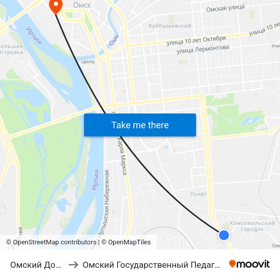 Омский Дом Дружбы to Омский Государственный Педагогический Университет map