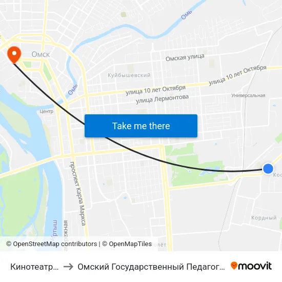 Кинотеатр Космос to Омский Государственный Педагогический Университет map