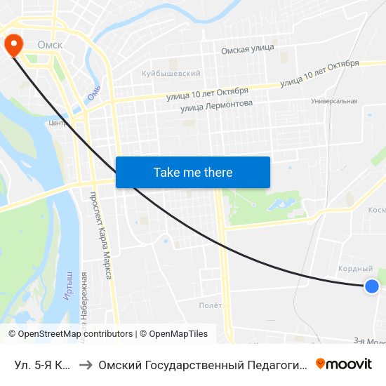 Ул. 5-Я Кордная to Омский Государственный Педагогический Университет map