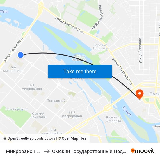 Микрорайон Прибрежный to Омский Государственный Педагогический Университет map