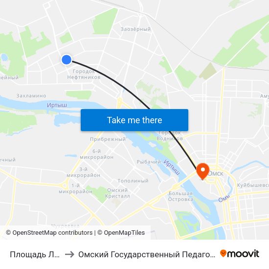 Площадь Лицкевича to Омский Государственный Педагогический Университет map