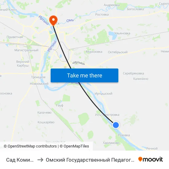 Сад Комиссарова to Омский Государственный Педагогический Университет map