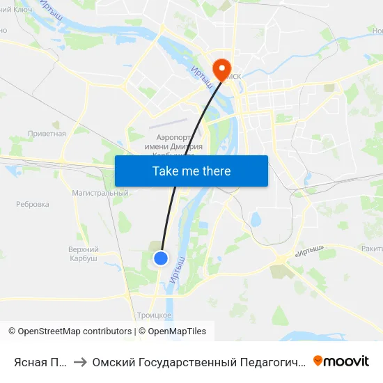 Ясная Поляна to Омский Государственный Педагогический Университет map