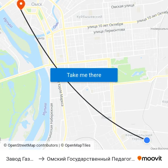 Завод Газоаппарат to Омский Государственный Педагогический Университет map