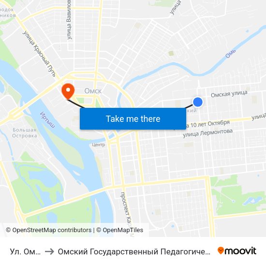 Ул. Омская to Омский Государственный Педагогический Университет map