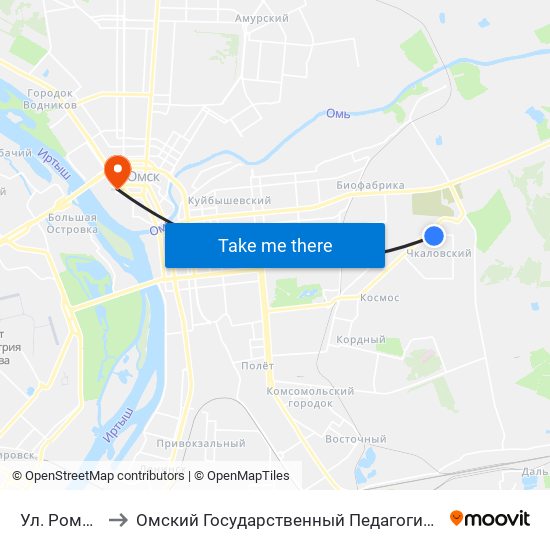 Ул. Романенко to Омский Государственный Педагогический Университет map