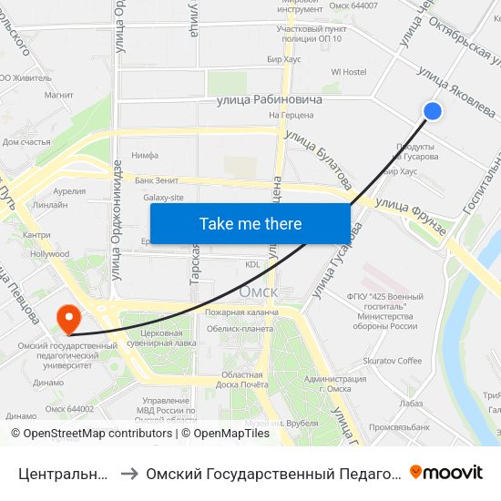 Центральный Рынок to Омский Государственный Педагогический Университет map