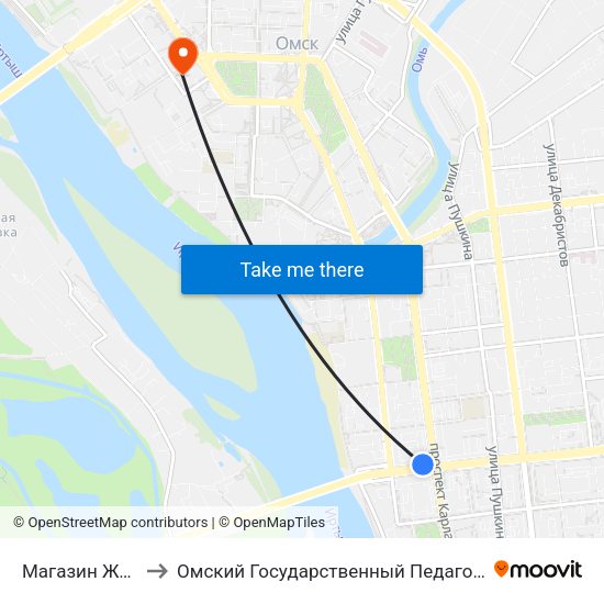Магазин Жемчужина to Омский Государственный Педагогический Университет map