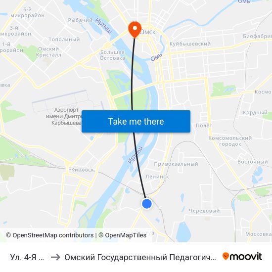 Ул. 4-Я Новая to Омский Государственный Педагогический Университет map
