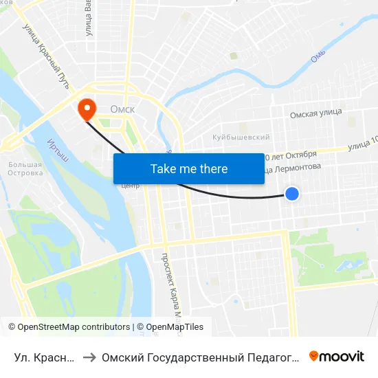 Ул. Красных Зорь to Омский Государственный Педагогический Университет map