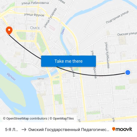 5-Я Линия to Омский Государственный Педагогический Университет map