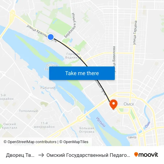 Дворец Творчества to Омский Государственный Педагогический Университет map