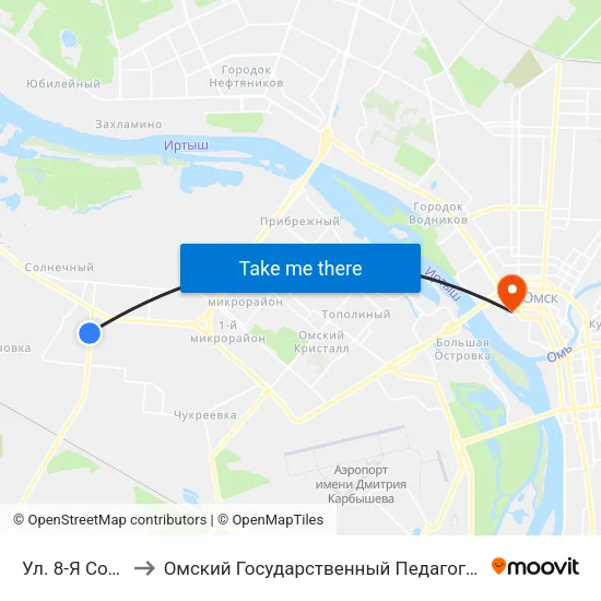 Ул. 8-Я Солнечная to Омский Государственный Педагогический Университет map