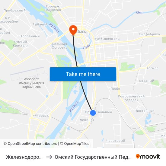 Железнодорожный Вокзал to Омский Государственный Педагогический Университет map