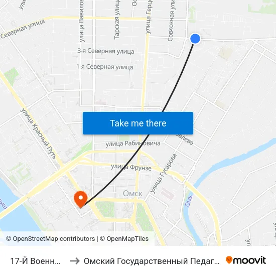 17-Й Военный Городок to Омский Государственный Педагогический Университет map
