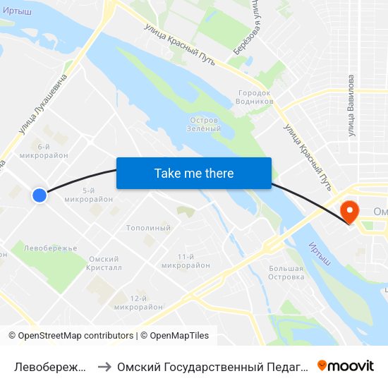 Левобережный Рынок to Омский Государственный Педагогический Университет map