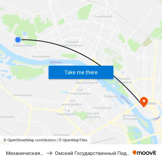 Механическая Колонна №70 to Омский Государственный Педагогический Университет map