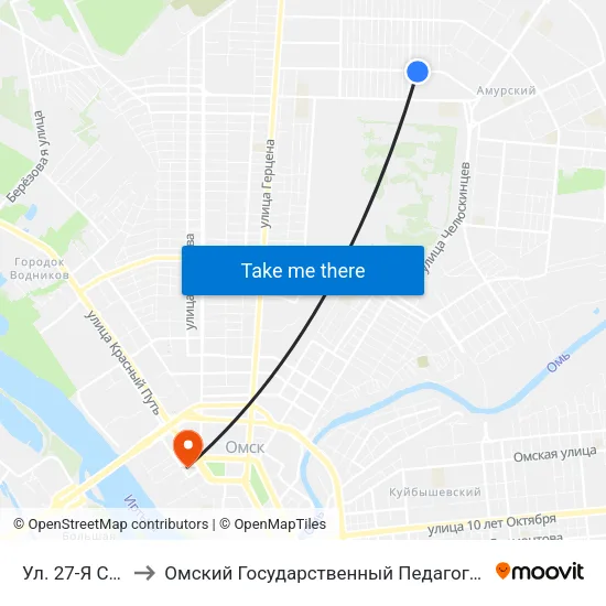 Ул. 27-Я Северная to Омский Государственный Педагогический Университет map