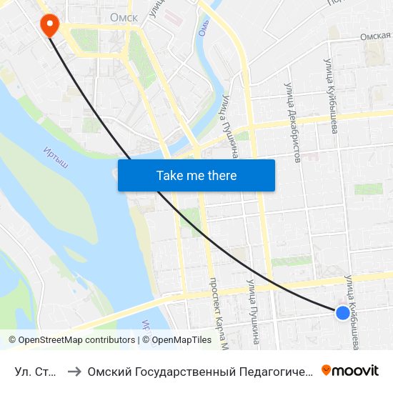 Ул. Степная to Омский Государственный Педагогический Университет map