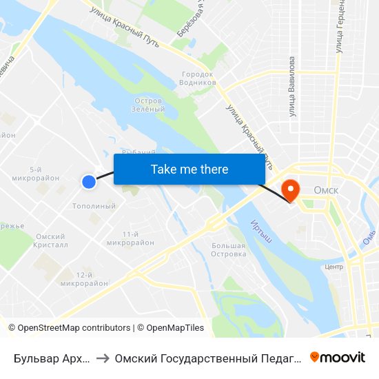 Бульвар Архитекторов to Омский Государственный Педагогический Университет map