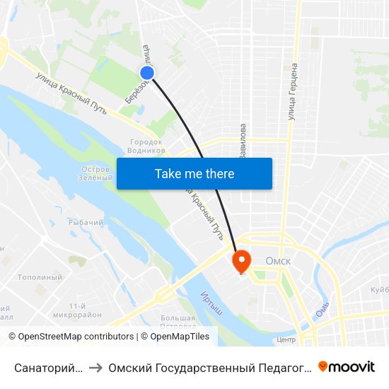 Санаторий Омский to Омский Государственный Педагогический Университет map