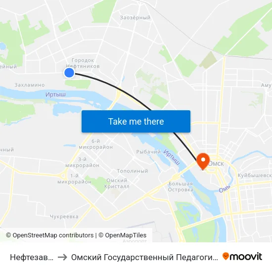Нефтезаводская to Омский Государственный Педагогический Университет map