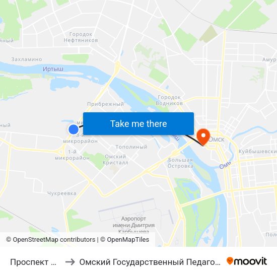Проспект Комарова to Омский Государственный Педагогический Университет map