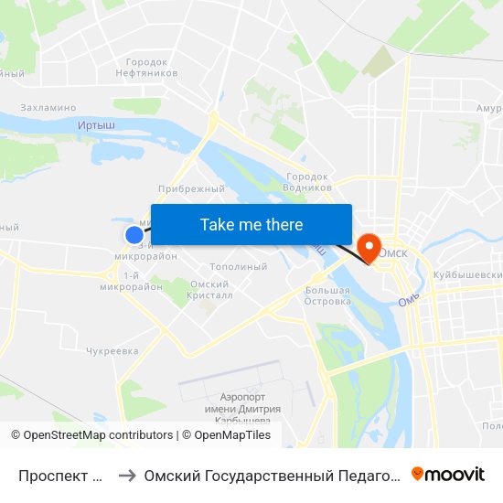 Проспект Комарова to Омский Государственный Педагогический Университет map