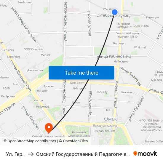Ул. Герцена to Омский Государственный Педагогический Университет map