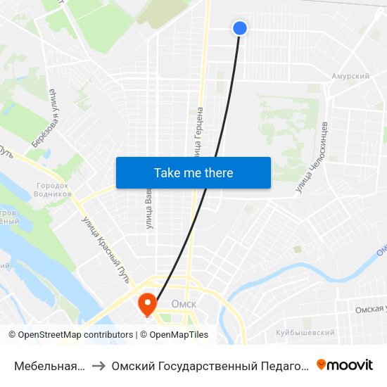 Мебельная Фабрика to Омский Государственный Педагогический Университет map