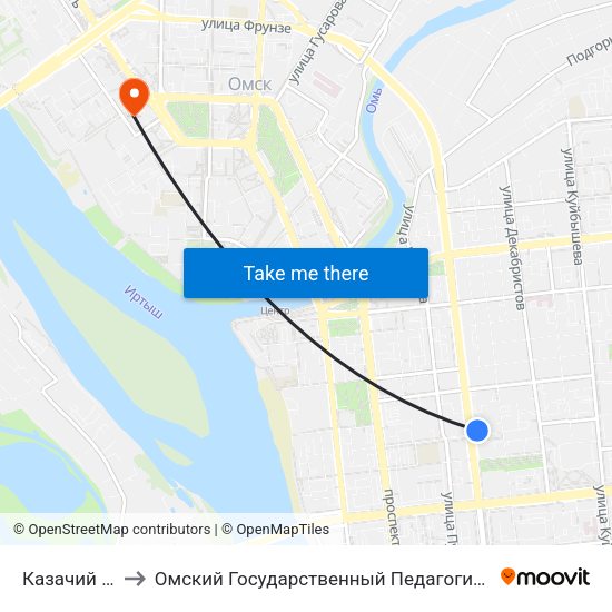 Казачий Рынок to Омский Государственный Педагогический Университет map