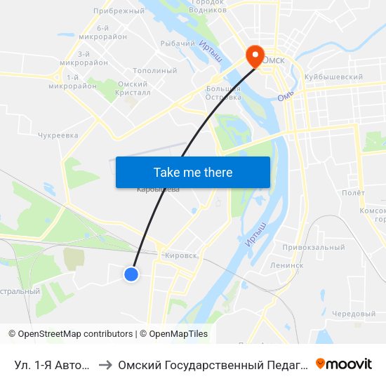 Ул. 1-Я Автомобильная to Омский Государственный Педагогический Университет map