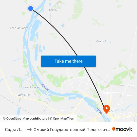 Сады Ландыш to Омский Государственный Педагогический Университет map
