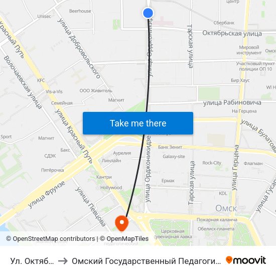 Ул. Октябрьская to Омский Государственный Педагогический Университет map