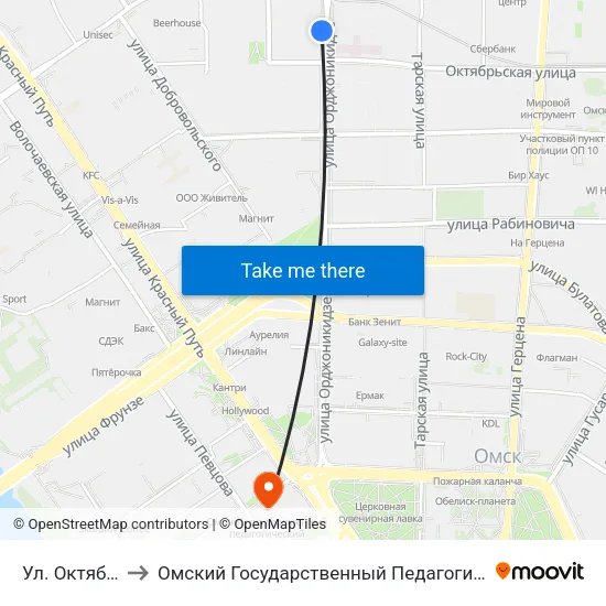 Ул. Октябрьская to Омский Государственный Педагогический Университет map
