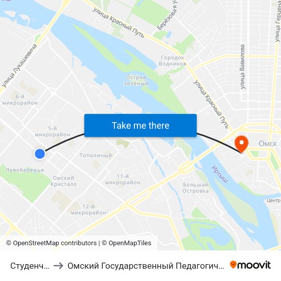 Студенческая to Омский Государственный Педагогический Университет map