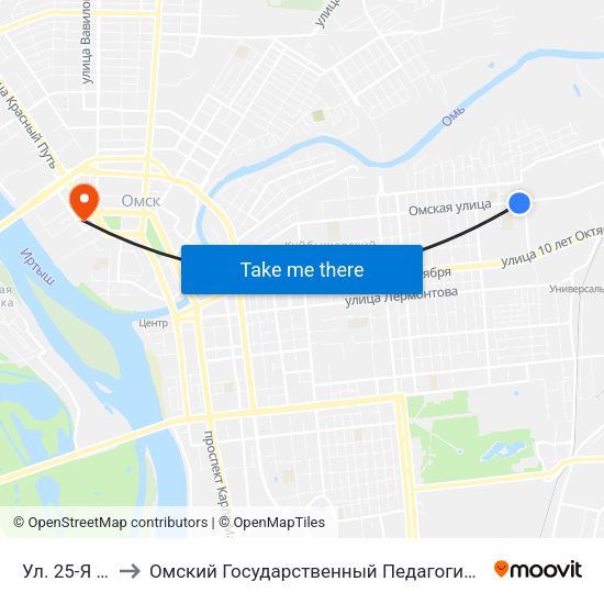 Ул. 25-Я Линия to Омский Государственный Педагогический Университет map