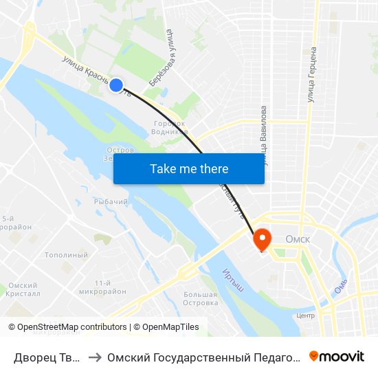 Дворец Творчества to Омский Государственный Педагогический Университет map