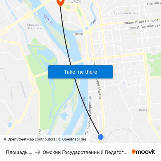 Площадь Серова to Омский Государственный Педагогический Университет map