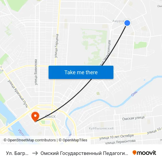 Ул. Багратиона to Омский Государственный Педагогический Университет map