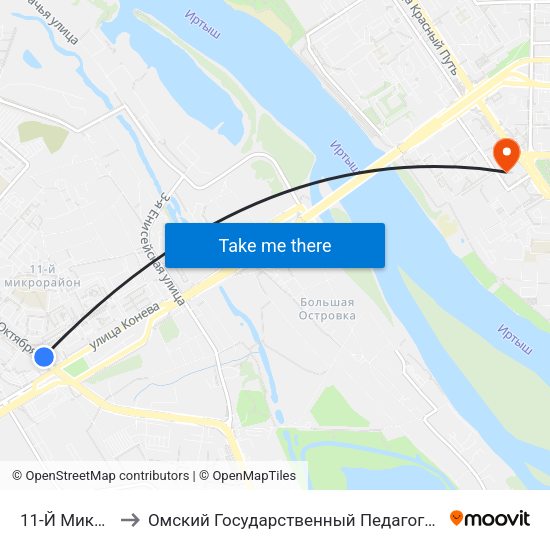 11-Й Микрорайон to Омский Государственный Педагогический Университет map