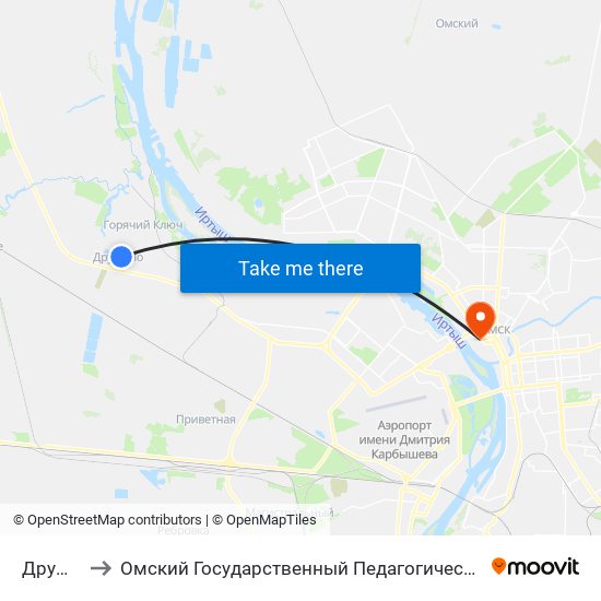 Дружино to Омский Государственный Педагогический Университет map