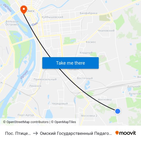 Пос. Птицефабрика to Омский Государственный Педагогический Университет map