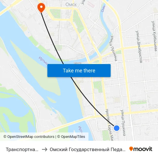 Транспортная Академия to Омский Государственный Педагогический Университет map