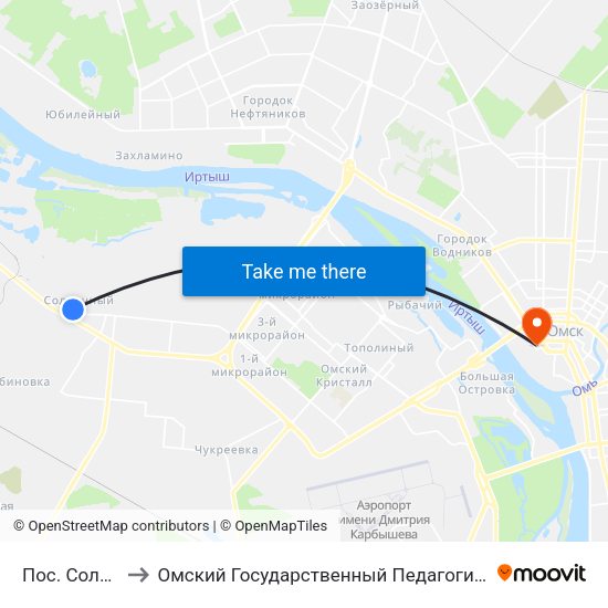 Пос. Солнечный to Омский Государственный Педагогический Университет map