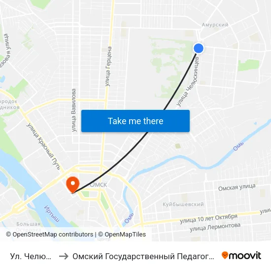 Ул. Челюскинцев to Омский Государственный Педагогический Университет map