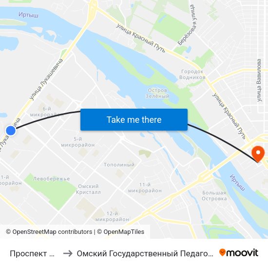 Проспект Комарова to Омский Государственный Педагогический Университет map