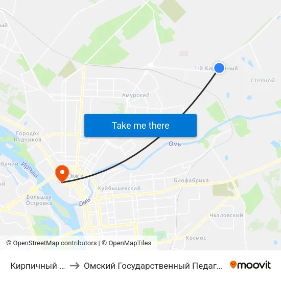 Кирпичный Завод №1 to Омский Государственный Педагогический Университет map